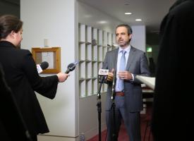 Omar with media on budget night 