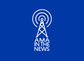 In the media logo, transmission towner graphic with waves