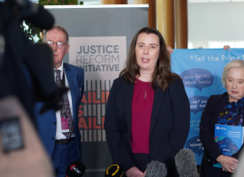 Dr Danielle McMullen speaking at a press conference at Parliament House
