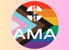 Pride flag AMA logo