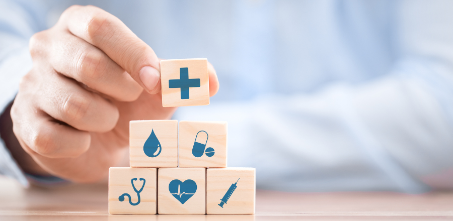 building blocks with health symbols 