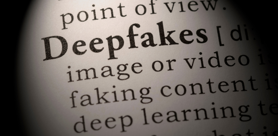 Close-up image of a dictionary showing definition of 'Deepfakes'
