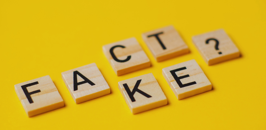 Wooden blocks spelling out fact and fake